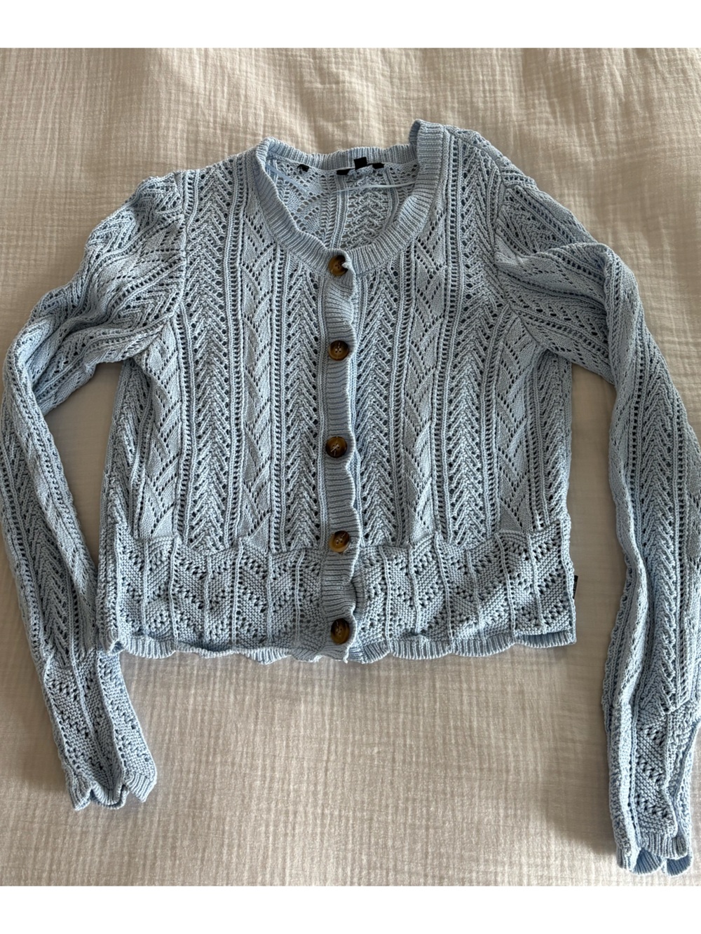 Buffalo David Bitton Light Blue Open-Knit Button Cardigan
